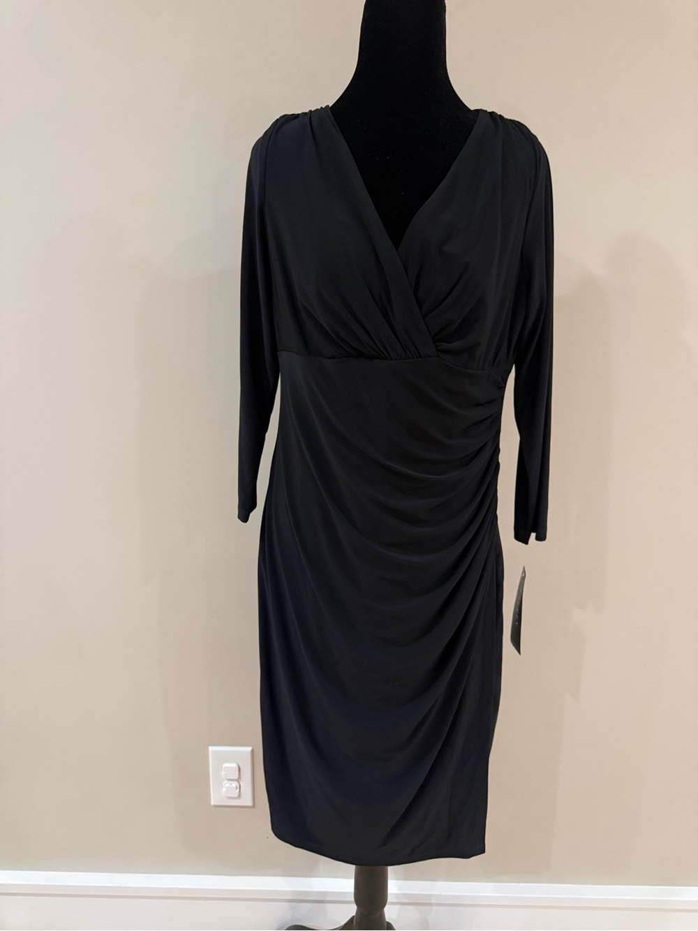 Ralph Lauren Black Surplice Ruched-Side Midi Dress - Picture 3 of 9